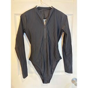 Forever 21 Black Long Sleeve Zipper Bodysuit‎ Sexy Cut Out Back Party Clubwear